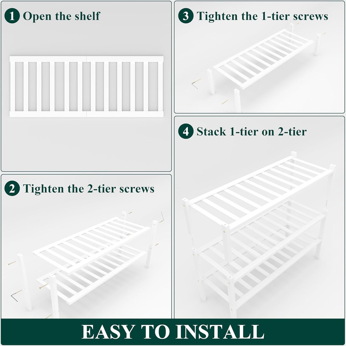 Smiry Shoe Rack, 3 Tier Small Bamboo Shoe Organizer, Stackable Free Standing Wooden Shoe Storage Shelf for Closet, Entryway, Front Door Entrance, White