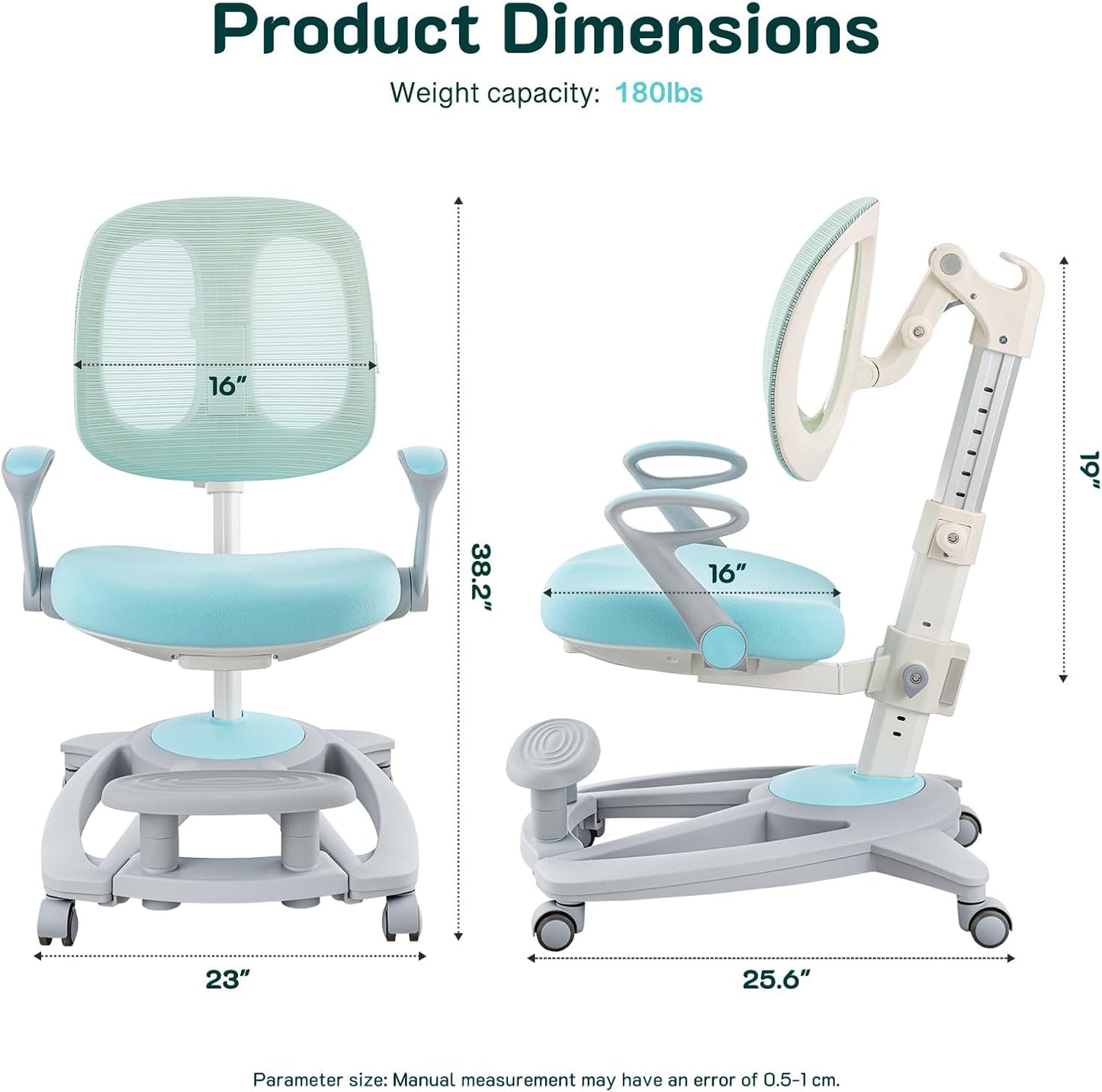 Ergonomic Kids Desk Chair with Footrest & Height-Adjustable Seat, Multifunctional for Study, Work & Dining – Comfy Cushion & Smooth Wheels for Boys & Girls (Blue)