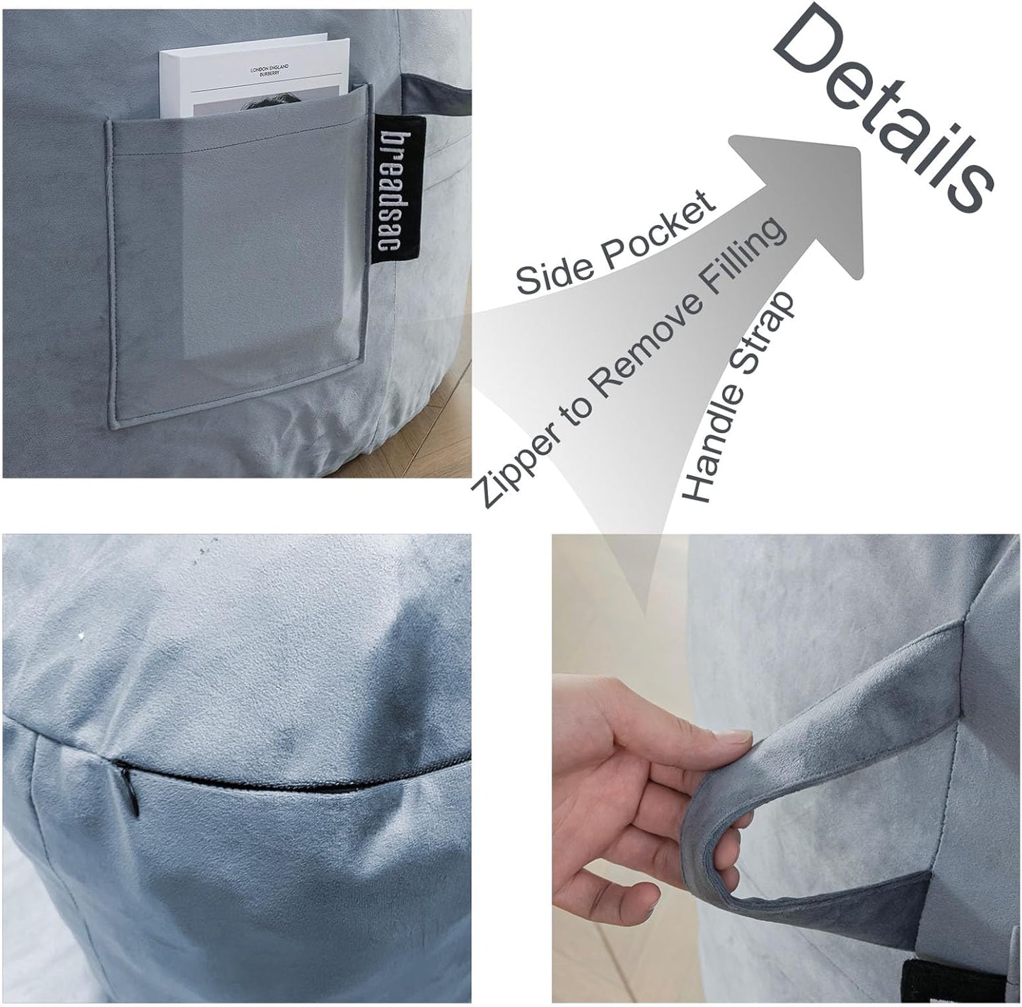 Bean Bag Chairs, Memory Foam Stuffing Bean Bag Chair for Adults/Teens/Kids, Velvet Lazy Sofa Furniture with Removable High-Rebound Memory Foam for Living Room Bedroom College Dorm