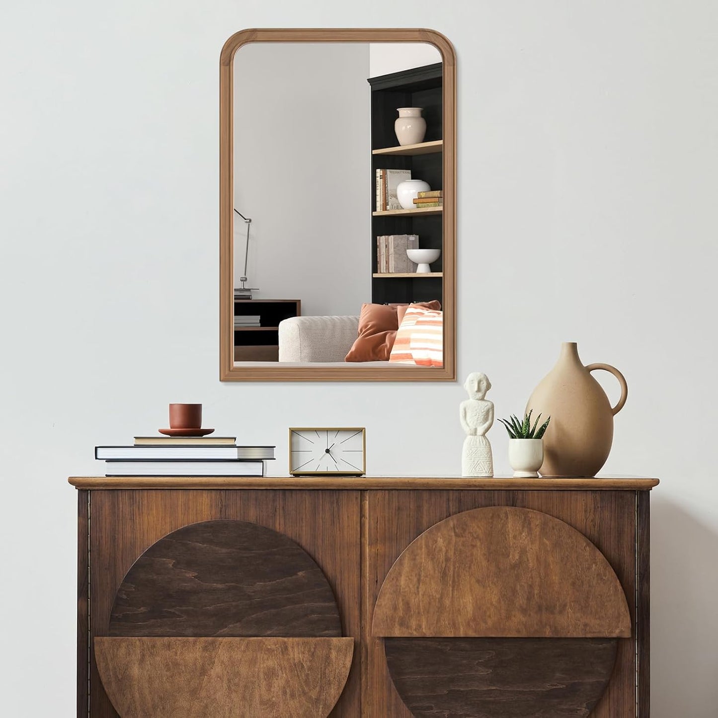 WallBeyond Wood Bathroom Mirrors for Wall Mounted, 24" x 36" Rustic Wood Frame Wall Mirrors Decorative for Living Room or Bedroom Vanity Mirror, Honey-Colored