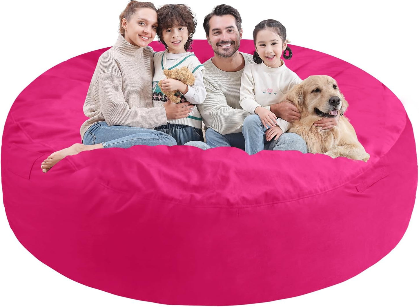 7FT Bean Bag Chair, Large Bean Bag Chairs with Memory Foam Filled, Fluffy Beanbag Sofa with Dutch Velvet Cover, Round BeanBag Chairs for Living Room, Playroom - Pink