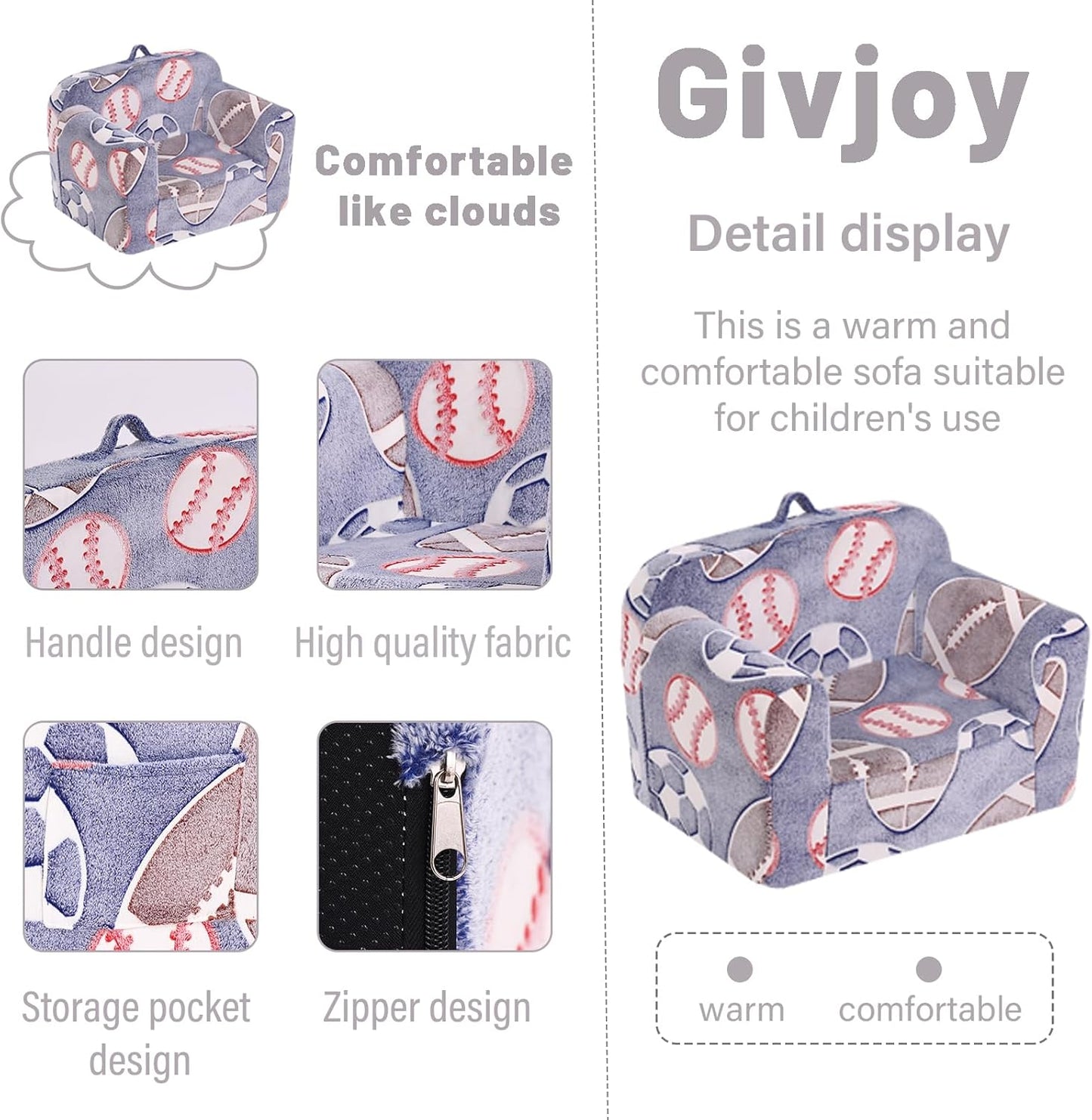 Toddler Chair Plush Kids Couch, Comfy Kids Sofa Toddler Lounger Chair for Bedroom, Convertible Toddler Couch for Girls and Boys, Reading Chair for Kids