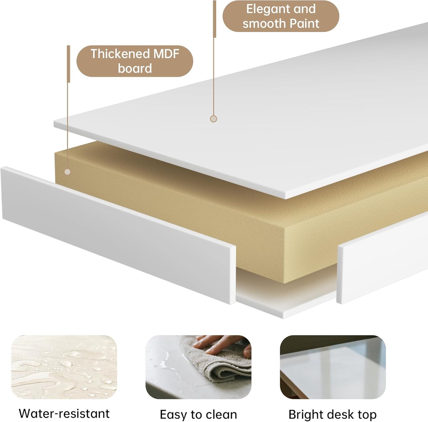 White Computer Desk with 2 Drawers, Modern Makeup Vanity Desk with Storage, Writing Desk for Home Office, 42'' Long Study Simple White Desk for Bedroom Console Table Living Room