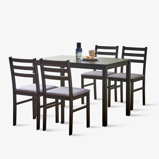 Livinia Seattle 5-Piece Wooden Dining Table Set for 4, Modern Farmhouse Kitchen Dining Room Set with Solid Wood Ladder Back Chairs for Small Space (Black)