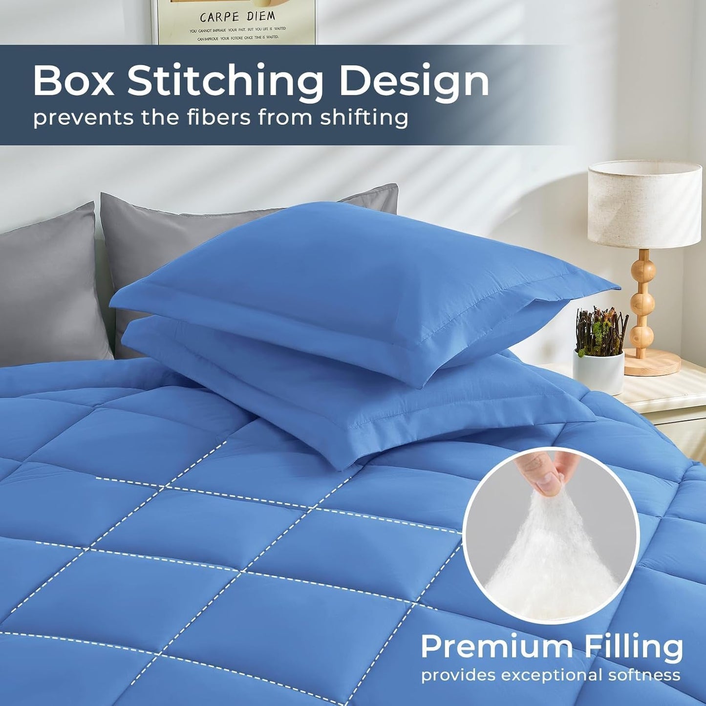 HEVUMYI Royal Blue & Light Grey Twin-XL Comforter Set - 5-Piece All Season Bed in a Bag Twin-XL, Ultra Soft Bedding Set with Comforter, Flat Sheet, Fitted Sheet, Pillowcases, Pillow Shams, Royal Blue