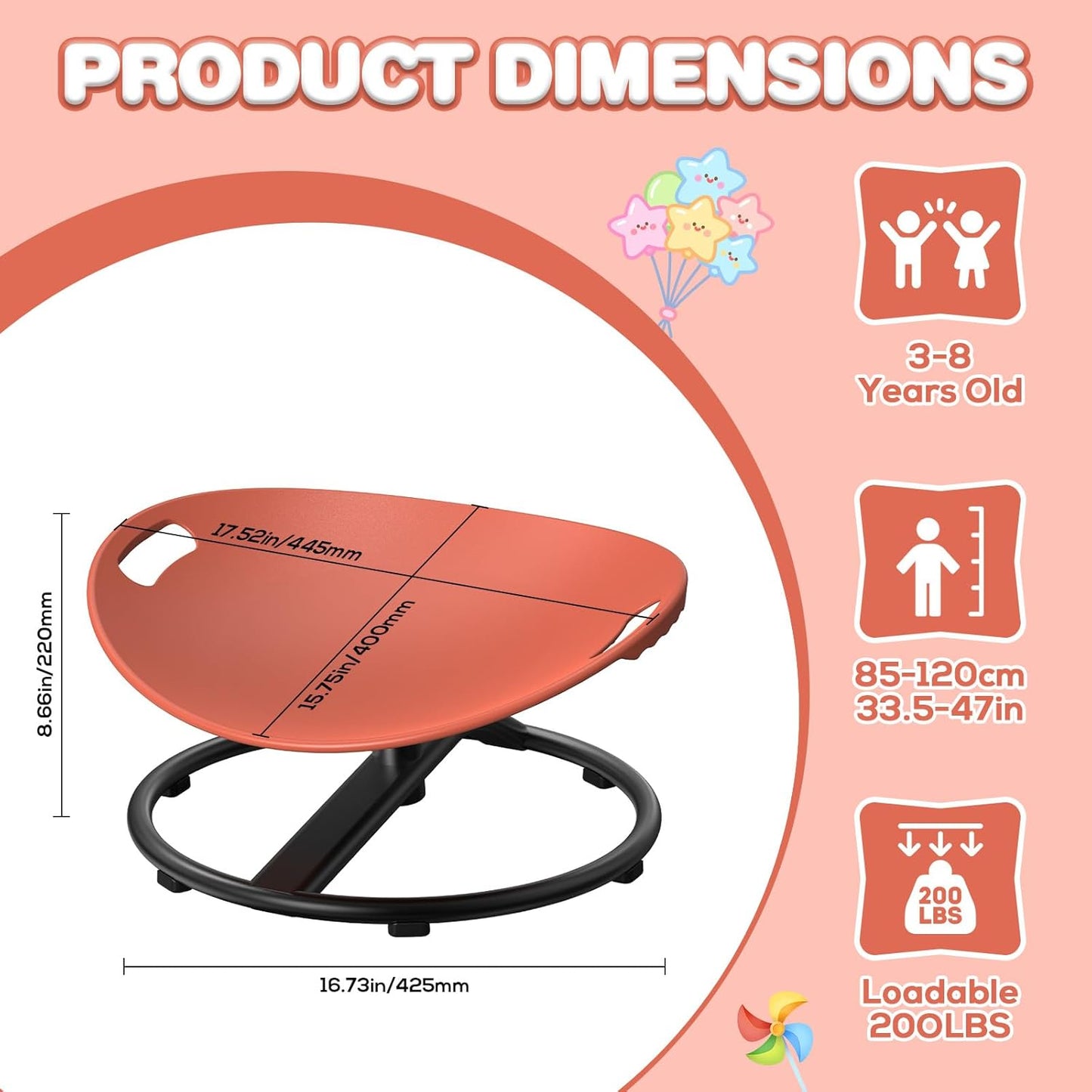 Spinning Chair for Autistic Kids - Safety Handle Sensory Chair for Autistic Children with Non-Slip Design, 3-12 Years Kids Swivel Chairs(Orange)