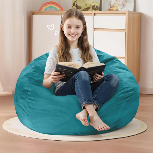 Homguava 2FT Bean Bag Chair: 2' Bean Bags with Memory Foam Filled,Comfy Beanbag Chairs Round Bean Bag Sofa with Dutch Velvet Cover-Sea Blue