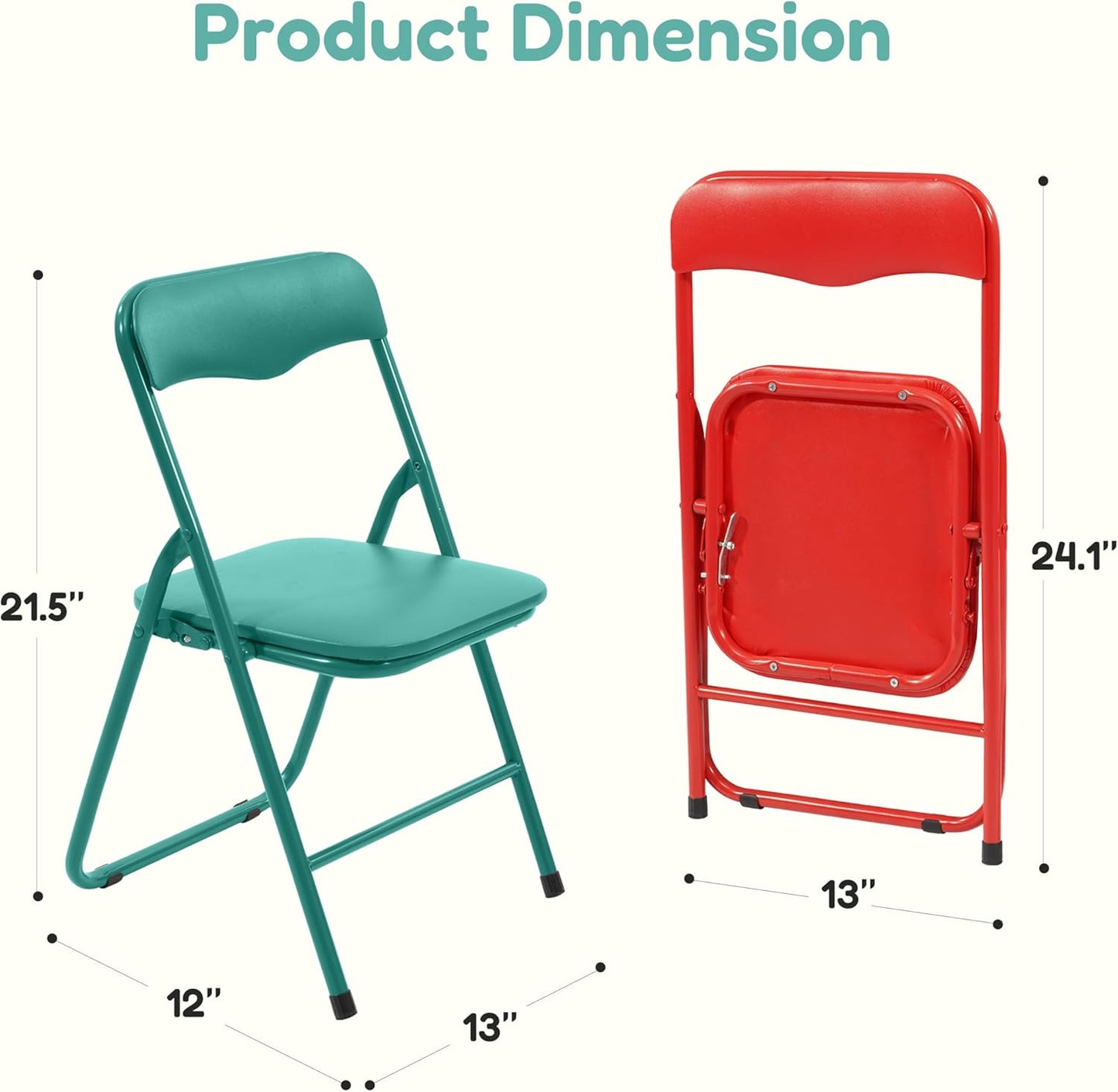 HealSmart 2 Pcs Kids Folding Chair with Padded Seat & Back, Metal Frame for Toddlers & Children, Indoor Outdoor Use for Playroom, Bedroom, Kitchen, Foldable for Easy Storage & Portability, Green+Red