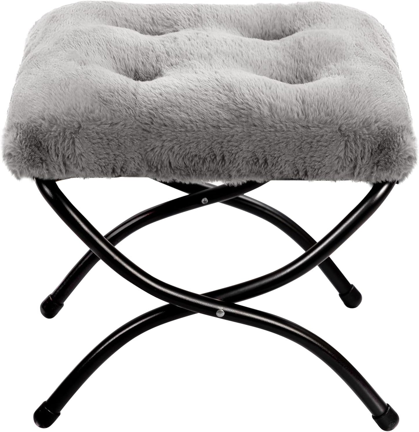 HollyHOME 15"(H) Folding Footrest Stool, Upholstered Small Foldable Ottoman, Accent Padded Sofa Foot Stool for Lazy Chair, Metal Frame Portable Foot Rest Ottoman for Home, Living Room, Bedroom, Grey