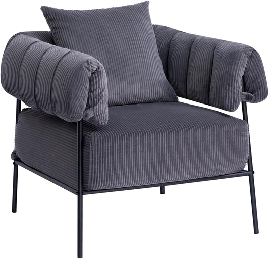 HollyHOME Modern Velvet Accent Chair, Upholstered Comfy Reading Chair, Fabric Large Lazy Arm Chair with Soft Cushion, Metal Frame Lounge Sofa Chair for Living Room, Bedroom, Balcony,Dark Grey
