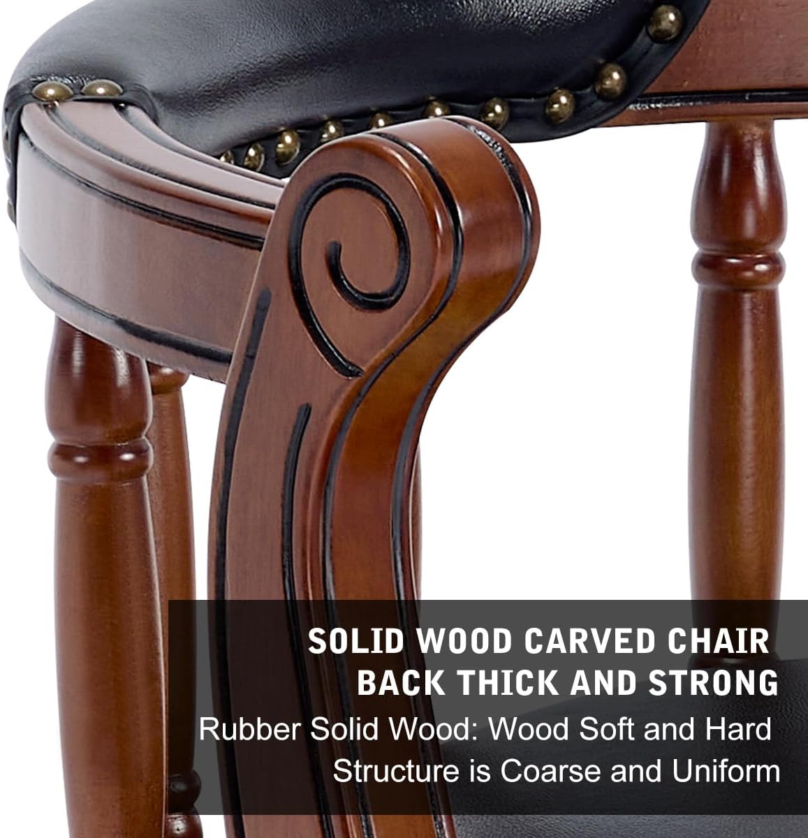 Cow top Leather Wooden Bar Stools, 360 Degree Swivel Bar Height Chair with Backs for Home Kitchen Counter, Morden Chair Barstools (Black, Bar Height-Seat Height 29.5”)