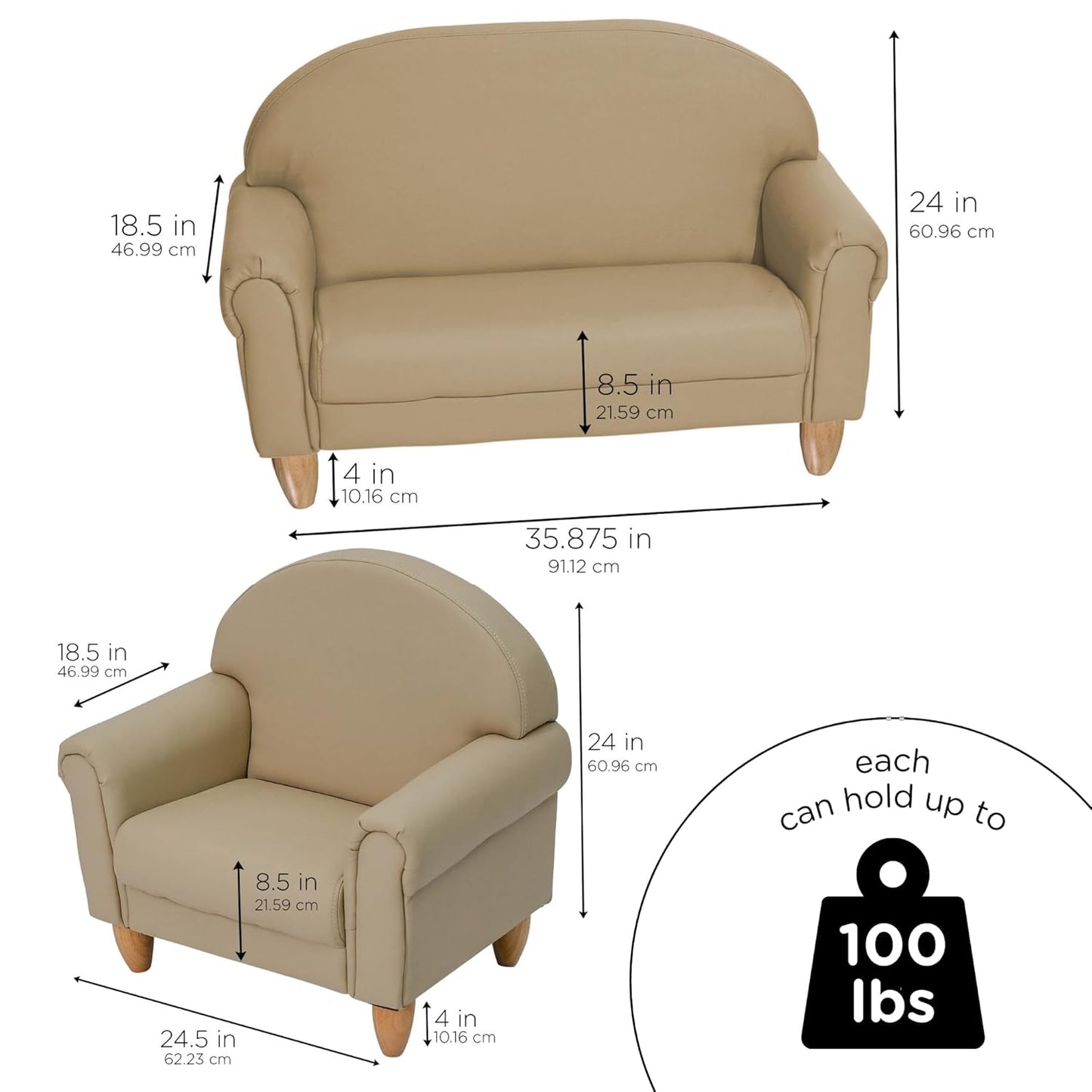 Children's Factory As We Grow Chair and Couch, Flexible Seating for Daycare or Preschool, Kids Reading Couch, Playroom Furniture, Buff