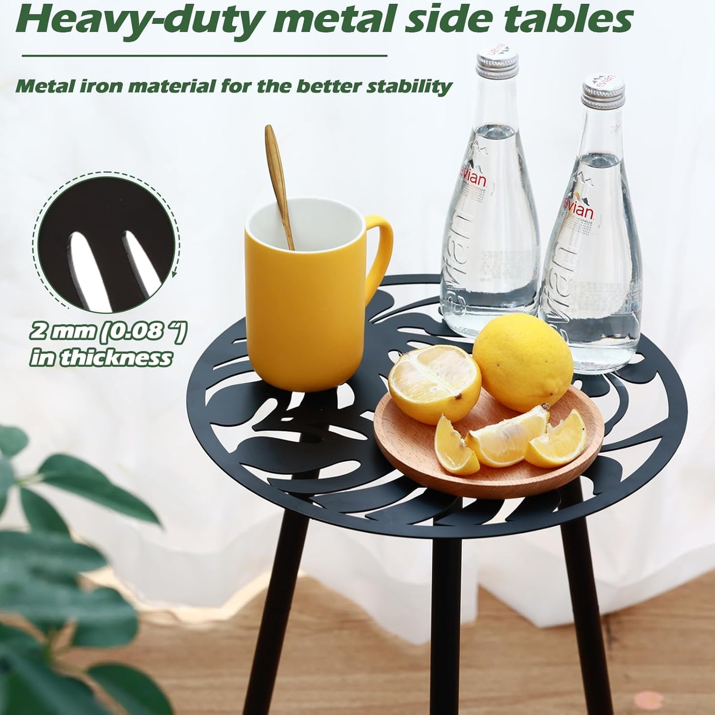 2 Packs Metal Outdoor Side Tables Small Outside End Table for Patio Round Accent Garden Corner Table for Small Spaces, Balcony, Porch Plant Stand Indoor