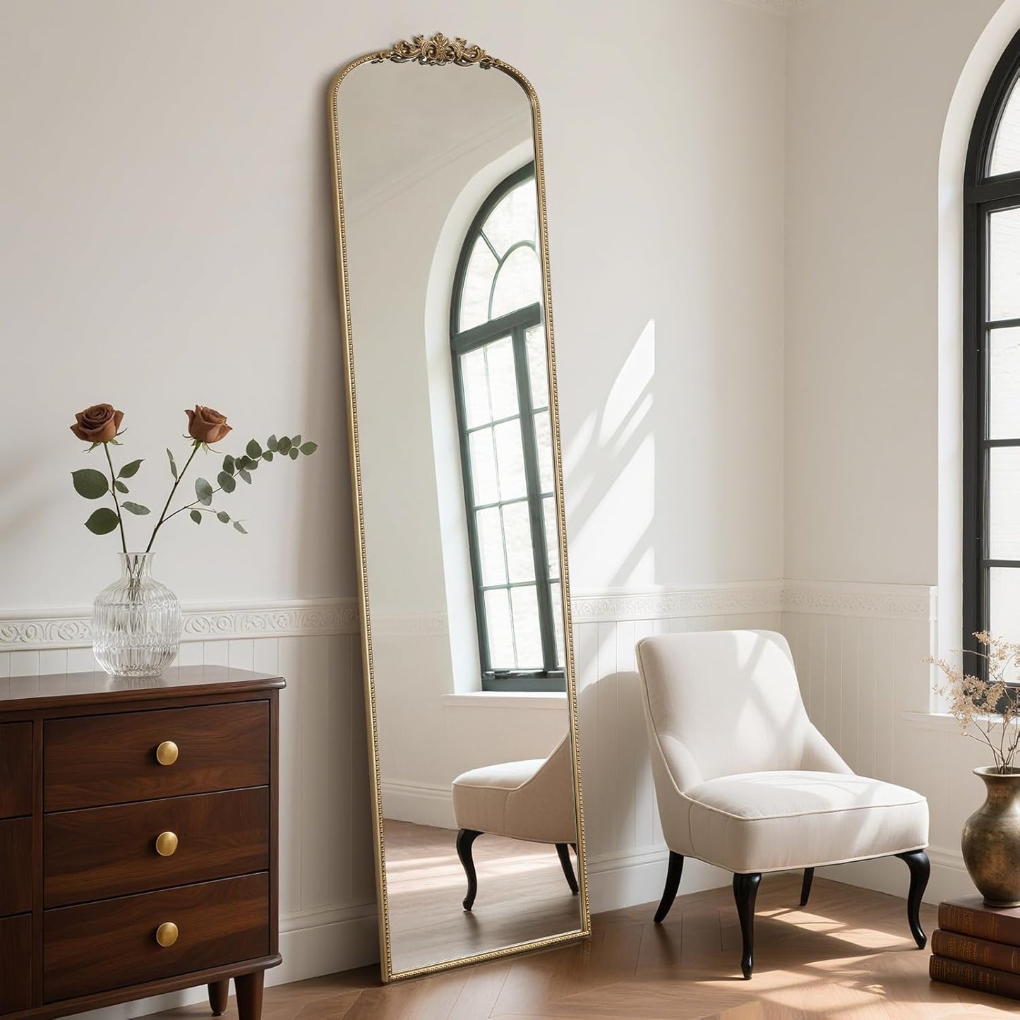 WallBeyond Arched Full Length Mirror Wall Mounted, 21x78 Inch Gold Antique Mirror, Vintage Metal Frame Full Body Mirro for Bedroom, Living Room, Hanging or Leaning