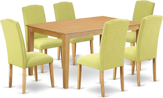 East West Furniture CAEN7-OAK-07 7 Piece Dining Table Set Consist of a Rectangle Kitchen Table and 6 Limelight Linen Fabric Parson Dining Chairs, 36x60 Inch, Oak