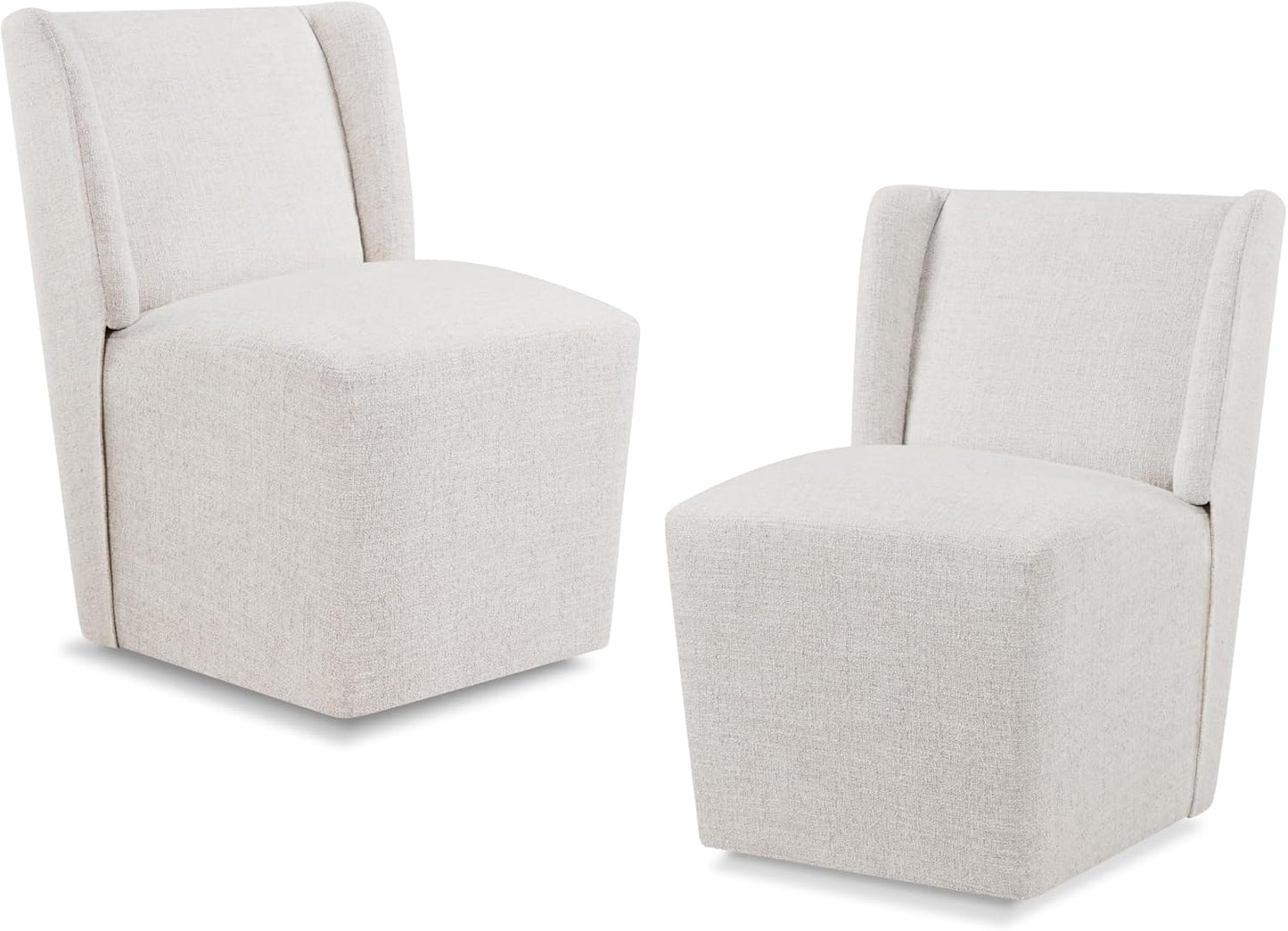 Upholstered Dining Chair with Casters Wingback Modern Side Armless Deskchair with Rollers for Diningroom Bedroom Livingroom Reading Room,Linen,2 Box