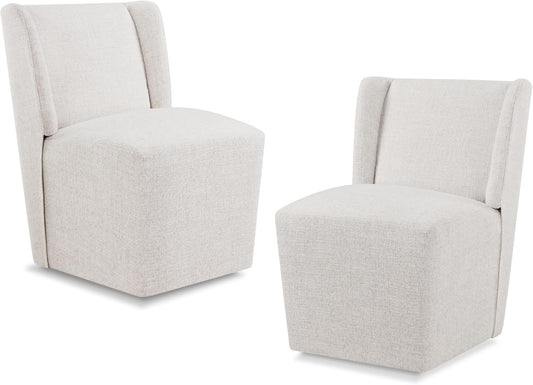 Upholstered Dining Chair with Casters Wingback Modern Side Armless Deskchair with Rollers for Diningroom Bedroom Livingroom Reading Room,Linen,2 Box