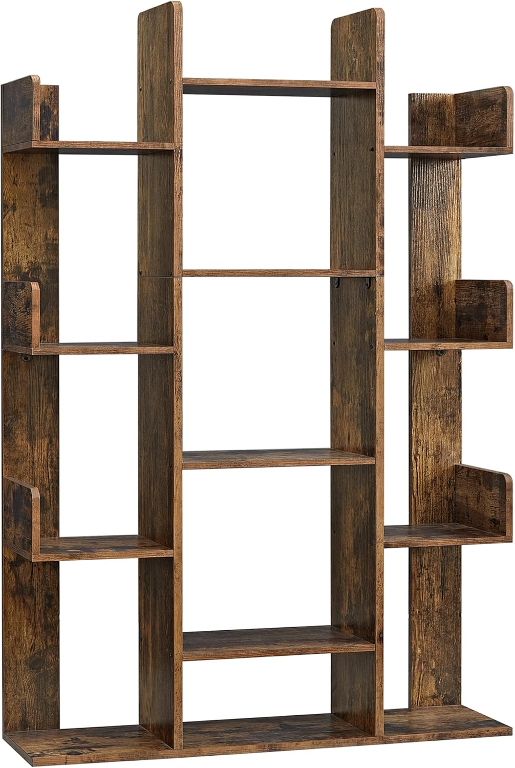 VASAGLE Bookshelf, Tree-Shaped Bookcase with 13 Storage Shelves, Rounded Corners, 9.8”D x 33.9”W x 55.1”H, Rustic Brown ULBC67BXV1