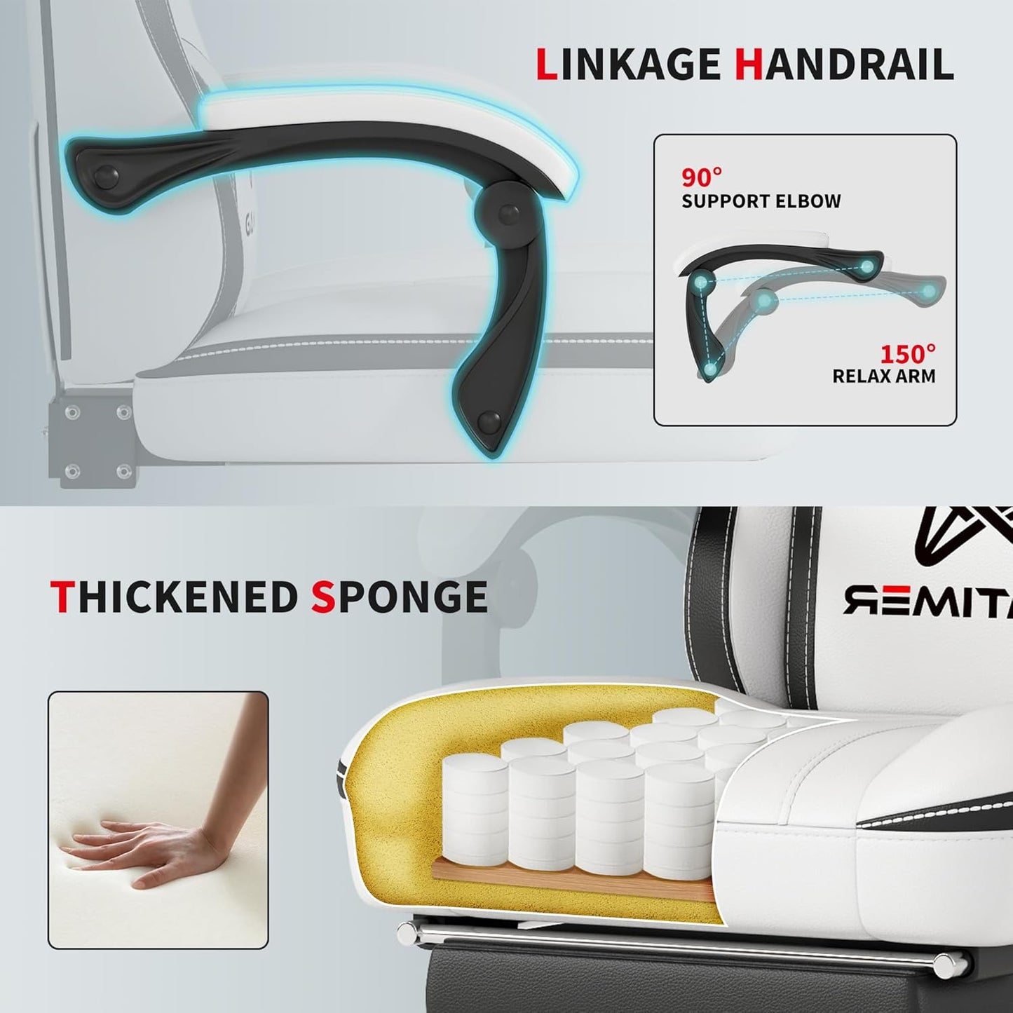 Gaming Chair, 400 lbs Adult Chair, High Back Computer Chair with Footrest and Linked Armrests, Office Video Game Chair with Lumbar Support (White+Black)