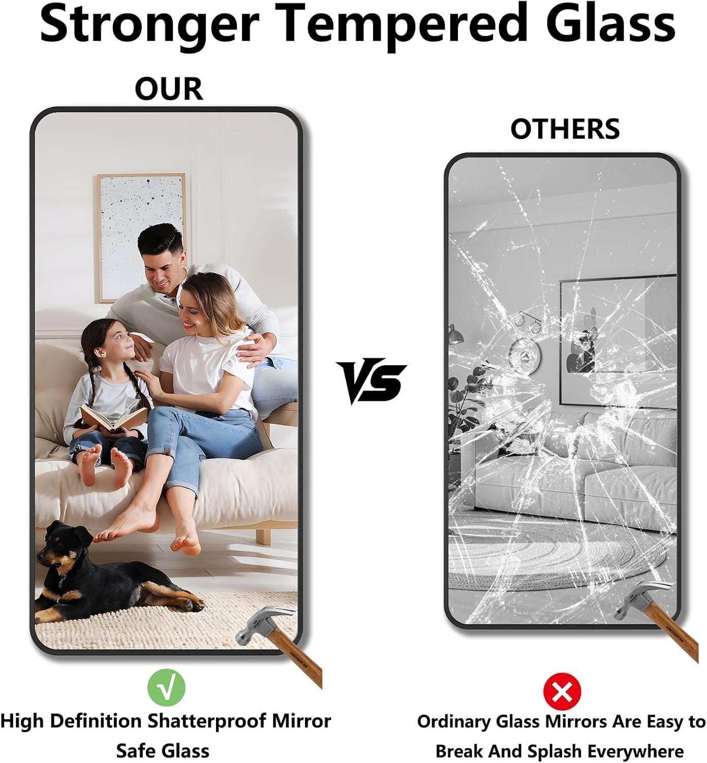 Koonmi Bathroom Mirror, 30X60 Inch Black Metal Framed Mirror for Bathroom, Tempered Glass, Anti-Rust, Rounded Rectangle Mirror for Restroom, Bedroom, Black