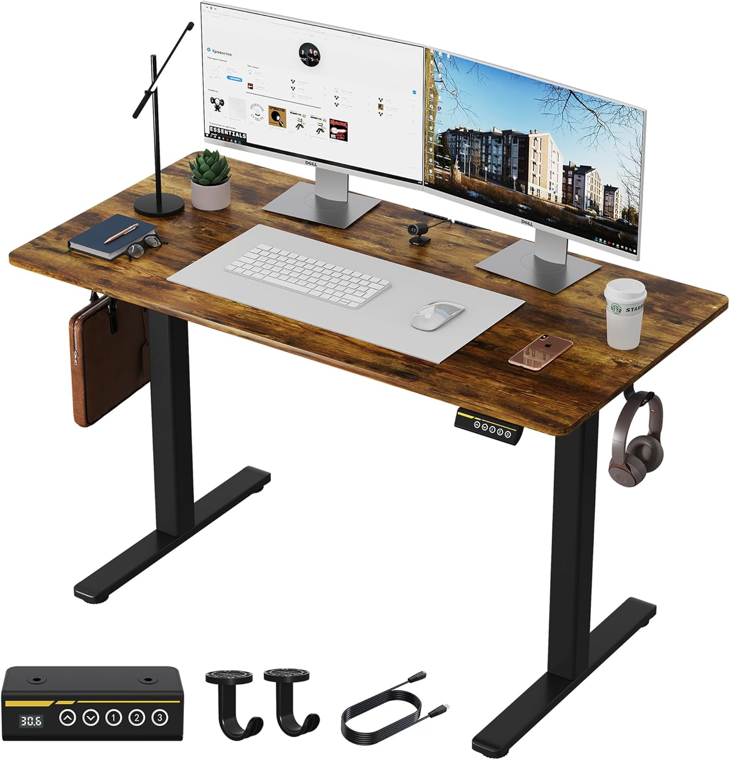 Electric Standing Desk Adjustable Height Stand Up Desk Ergonomic Sit Stand Desk for for Work Office Home Computer Desk Workstation (Rustic Brown C65, 48 * 24)