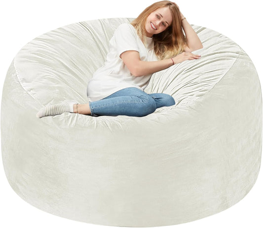 Homguava 5 FT Bean Bag Chair: 5' Bean Bags with Memory Foam Filled, Large Beanbag Chairs Soft Sofa with Dutch Velvet Cover-Beige