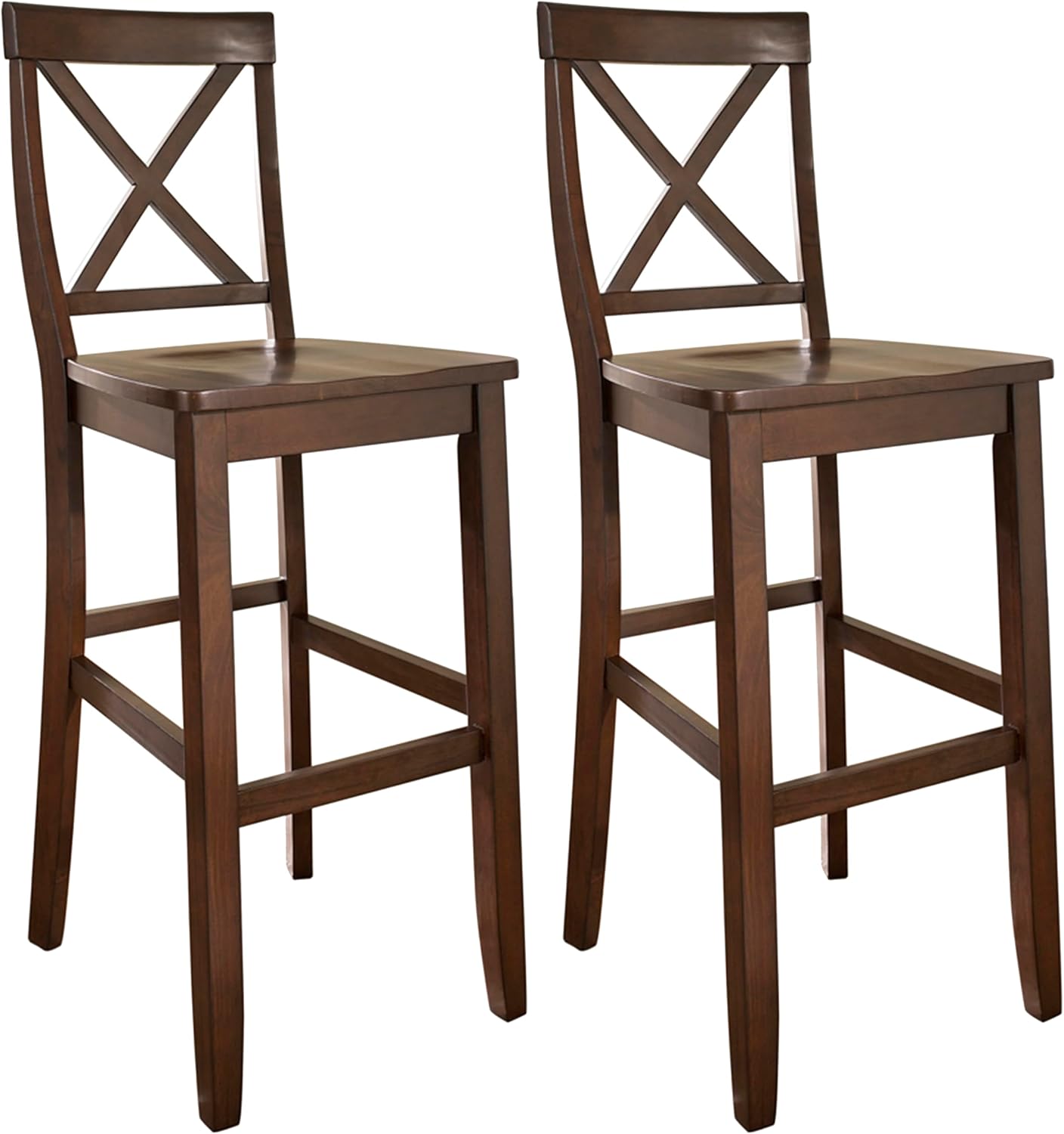 Crosley Furniture X-Back Wood Bar Stools Set of 2, Vintage Mahogany, 30-inch