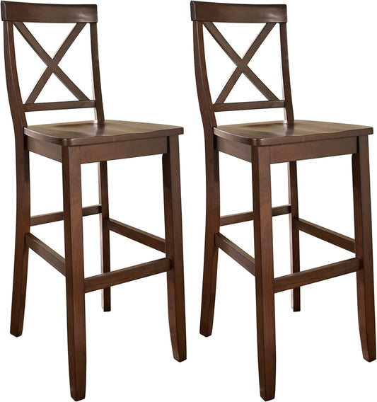 Crosley Furniture X-Back Wood Bar Stools Set of 2, Vintage Mahogany, 30-inch