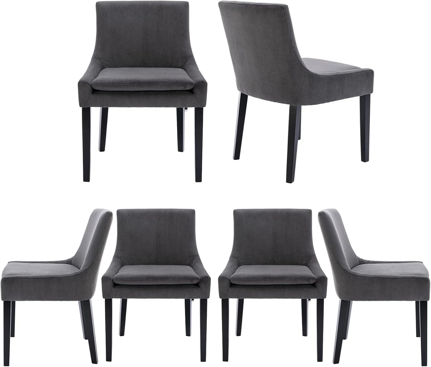 COLAMY Modern Dining Chairs Set of 6, Upholstered Corduroy Accent Side Leisure Chairs with Mid Back and Wood Legs for Living Room/Dining Room-Grey