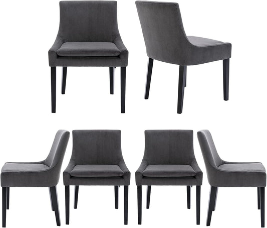 COLAMY Modern Dining Chairs Set of 6, Upholstered Corduroy Accent Side Leisure Chairs with Mid Back and Wood Legs for Living Room/Dining Room-Grey