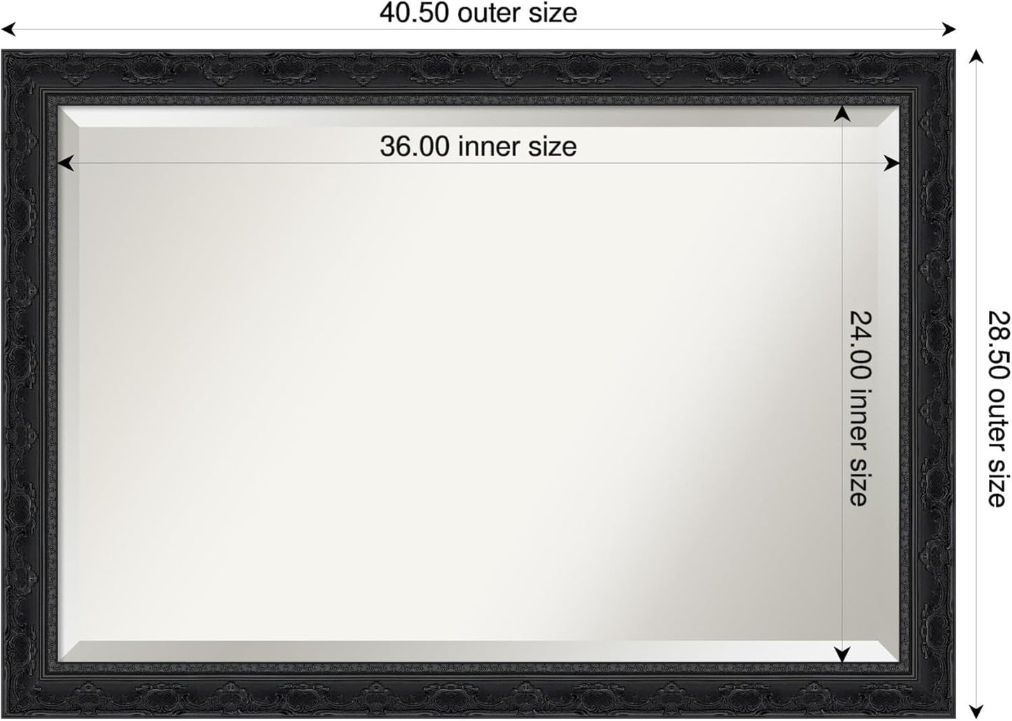 Amanti Art Bathroom Mirror for Over Sink, 29x41 Filigree Gloss Black Rectangle Vanity Mirror, Large Traditional Frame, Hangs Horizonally and Vertically, Bathroom Wall Decor, Beveled Edge