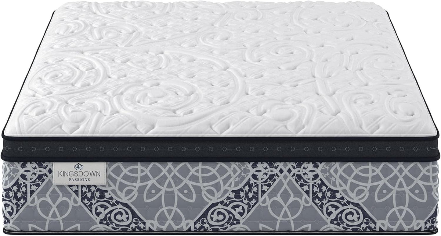 Kingsdown Firm Euro Pillow Top Hybrid King Mattress Cooling Gel Memory Foam Layer Multi-Layered Motion Isolation Cool Sleep Quilted Top Luxury Mattresses, 15-inch, Passions Engleson