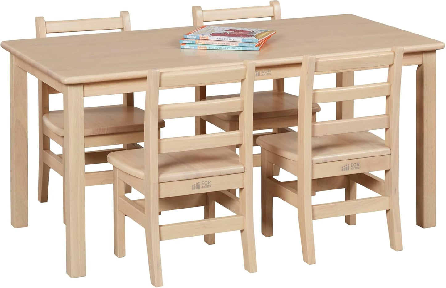 ECR4Kids 24in x 48in Rectangular Hardwood Table and Chair Set, 12in Seat Height, Kids Furniture, Antique White