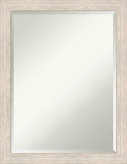 Amanti Art White Bathroom Mirror for Over Sink, 27x21 Hardwood White Wash Narrow Rectangle Vanity Mirror, Medium Rustic Farmhouse Wood Frame, Hangs Horizonally and Vertically, Bathroom Wall Decor