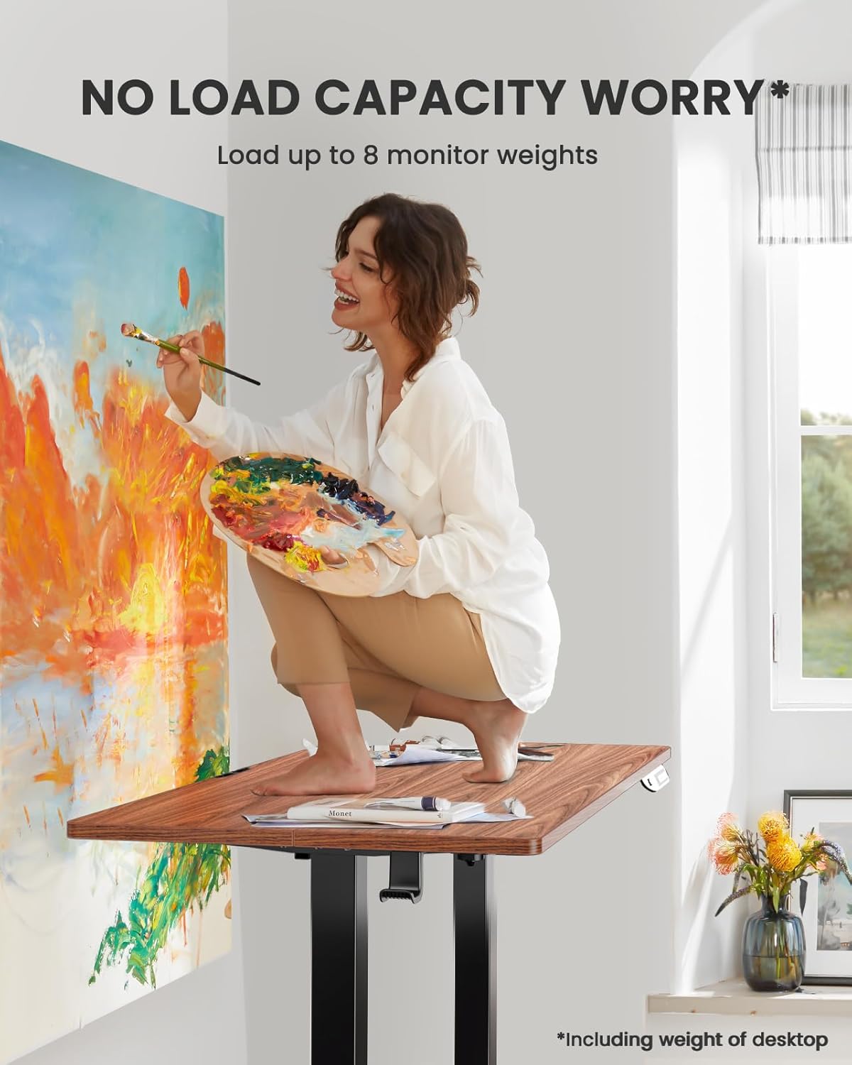 ErGear Height Adjustable Electric Standing Desk, 40 x 24 Inches Sit Stand up Desk, Small Memory Computer Home Office Desk with Two-Piece Desktop (Walnut)