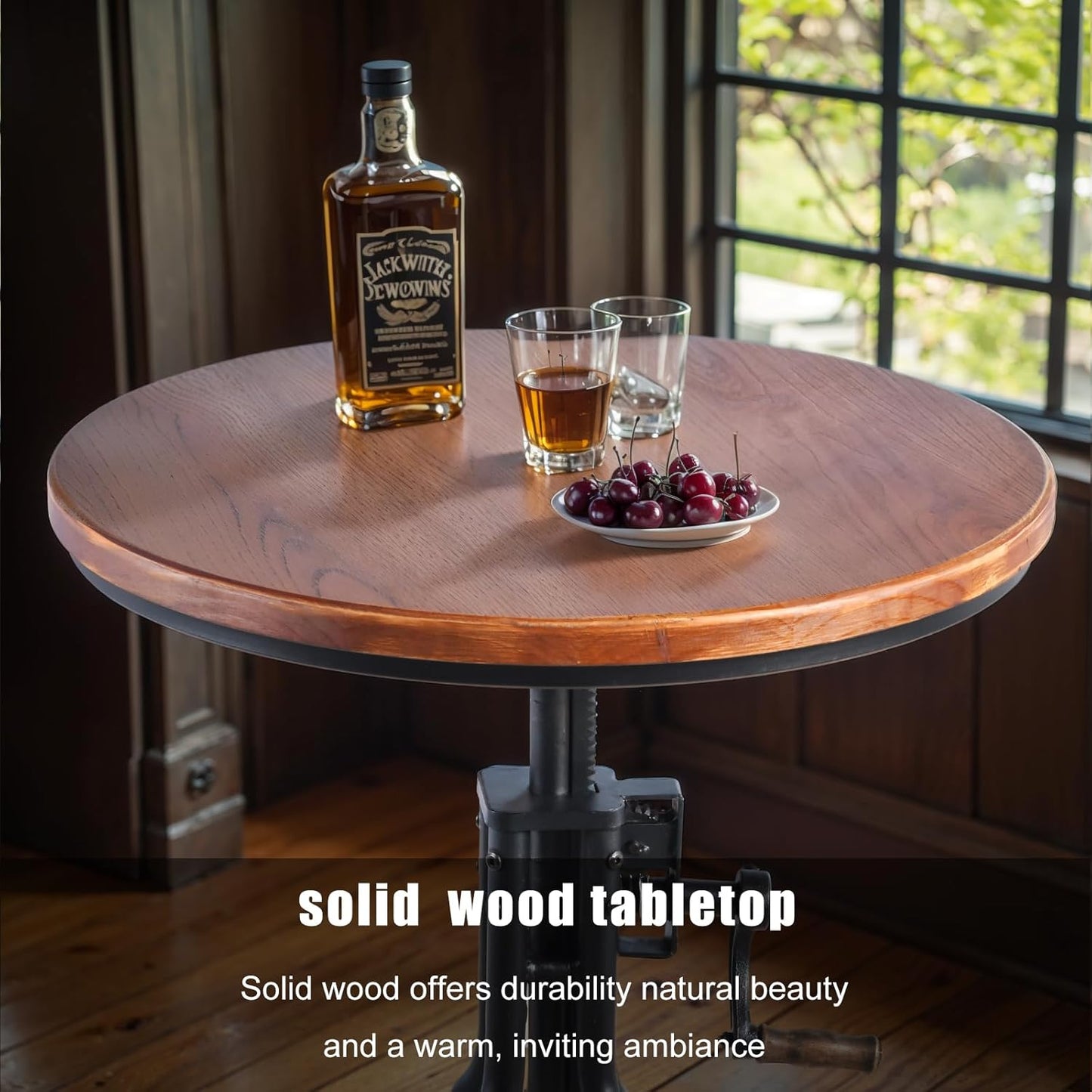 Diwhy Industrial Design Bar Table Height Adjustable with Handle Kitchen Dining Coffee Bistro Pub Table Black