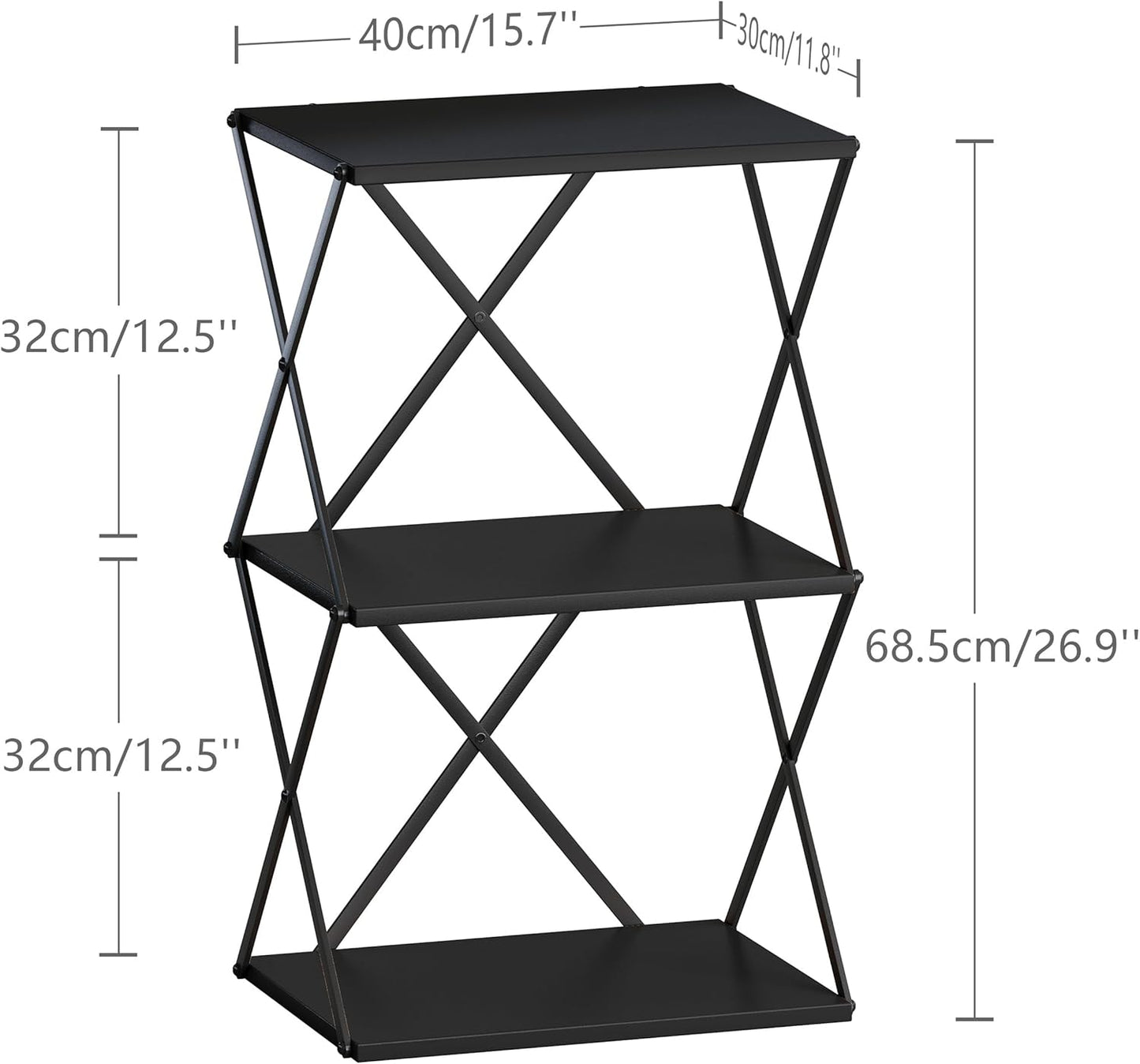 3-Tier End Table Set of 2 Small Side Table Tall Bedside Night Stand with Storage Sofa Side desks for Living Room Bedroom Office Bathroom Small Space, Black ET-03BK-2