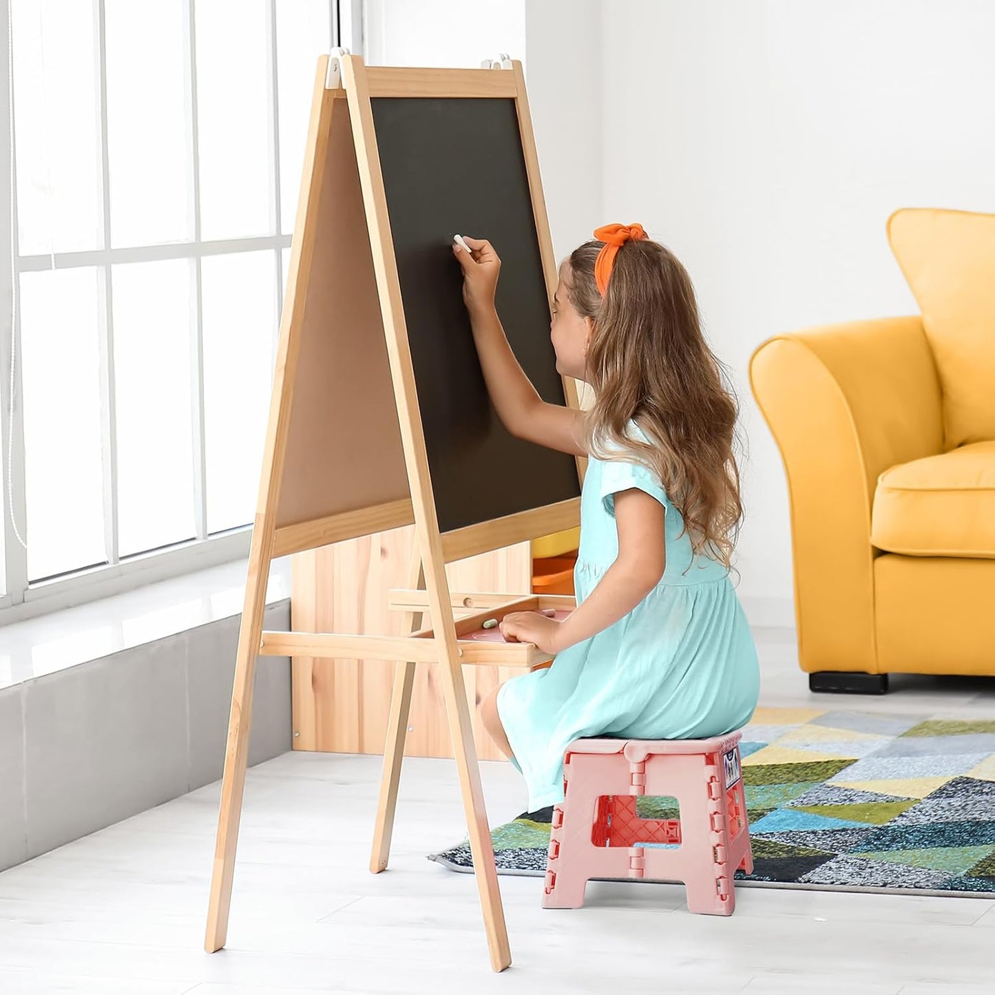 Delxo Folding Step Stool 9 Inch,Non-Slip Foldable Stools Up to 300 LBS,Kitchen Collapsible Fold Up Stepping Stool with Dotted 1 Pack,Pink