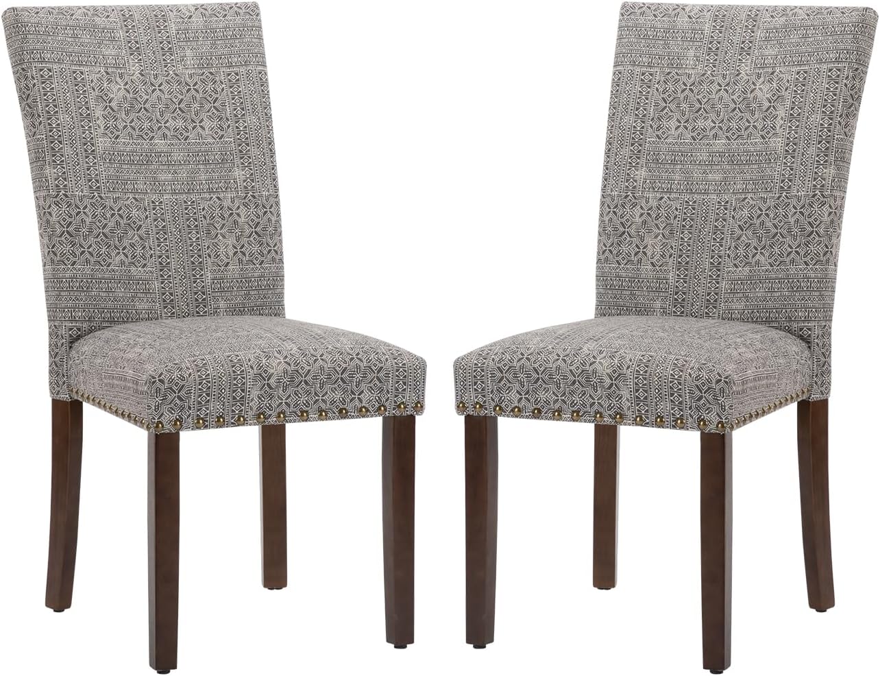 COLAMY Upholstered Parsons Dining Chairs Set of 2, Fabric Dining Room Kitchen Side Chair with Nailhead Trim and Wood Legs - Boho