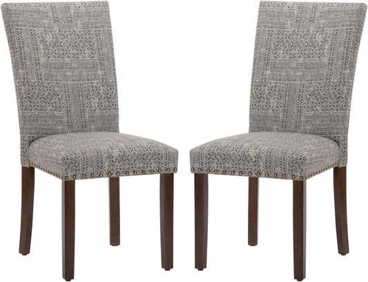 COLAMY Upholstered Parsons Dining Chairs Set of 2, Fabric Dining Room Kitchen Side Chair with Nailhead Trim and Wood Legs - Boho