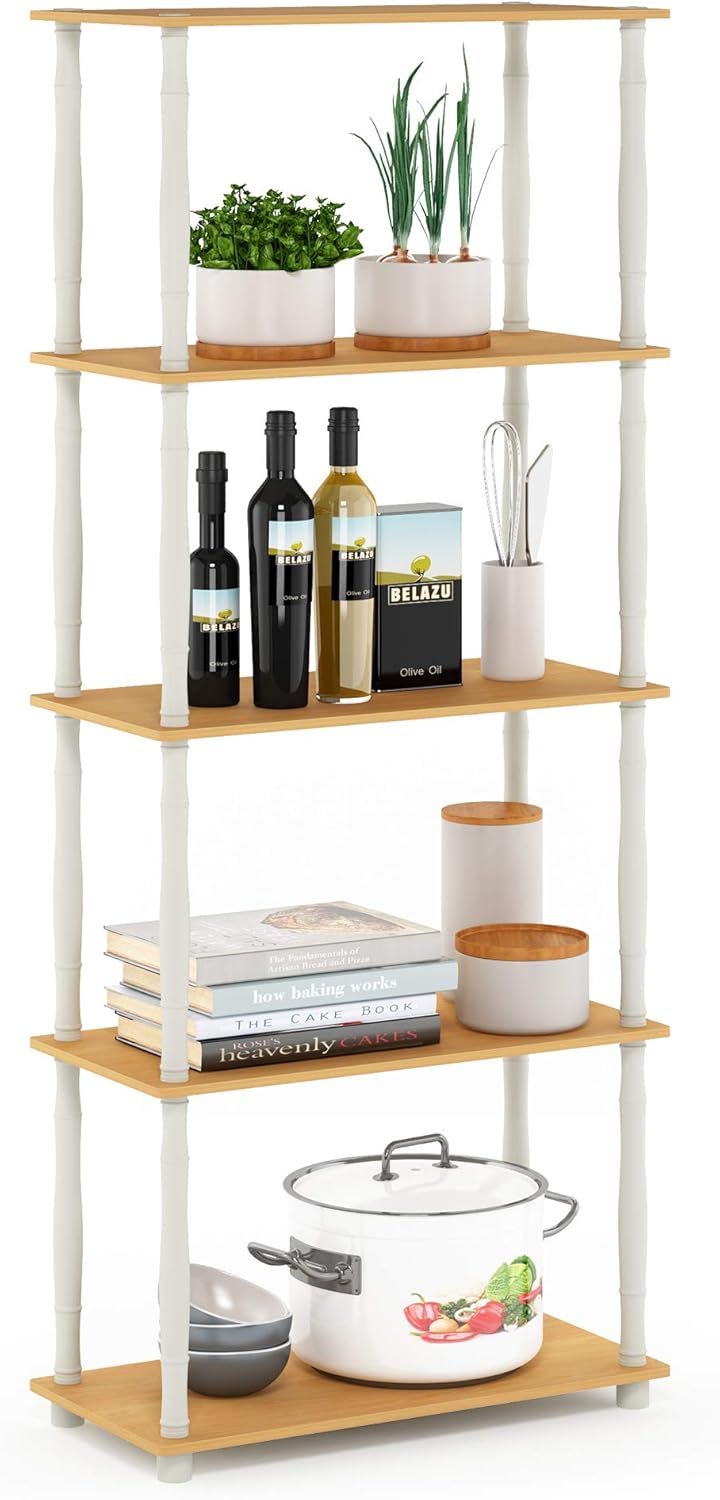 Furinno Turn-N-Tube 5-Tier Multipurpose Shelf / Display Rack / Storage Shelf / Bookshelf, Classic Tubes, Beech/White