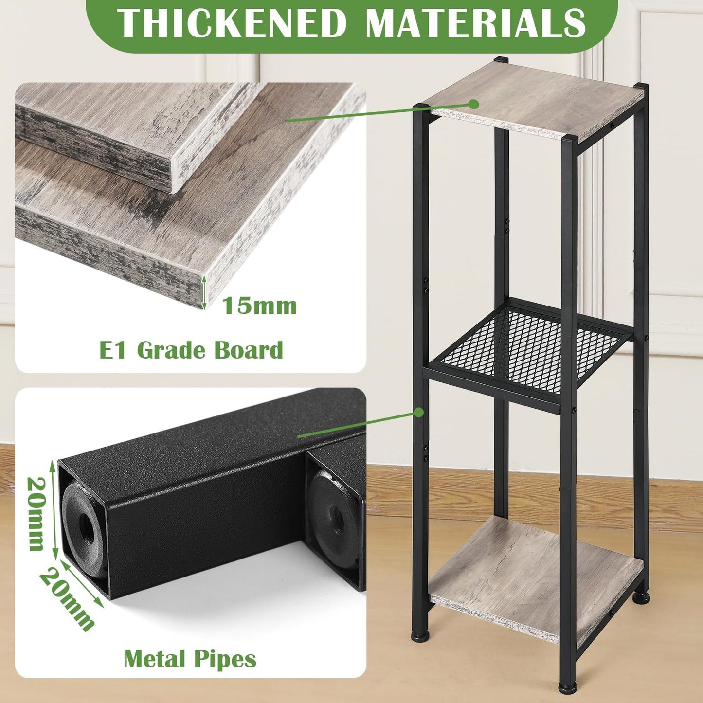 Extra Tall Plant Stand Indoor,40 Inch Plant Stands,3 Tier Metal Plant Stand with Heavy Duty Wood and Metal Mesh Shelf,Greige and Black