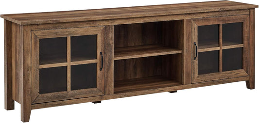 Walker Edison Portsmouth Classic 2 Glass Door TV Stand for TVs up to 80 Inches, 70 Inch, Rustic Oak