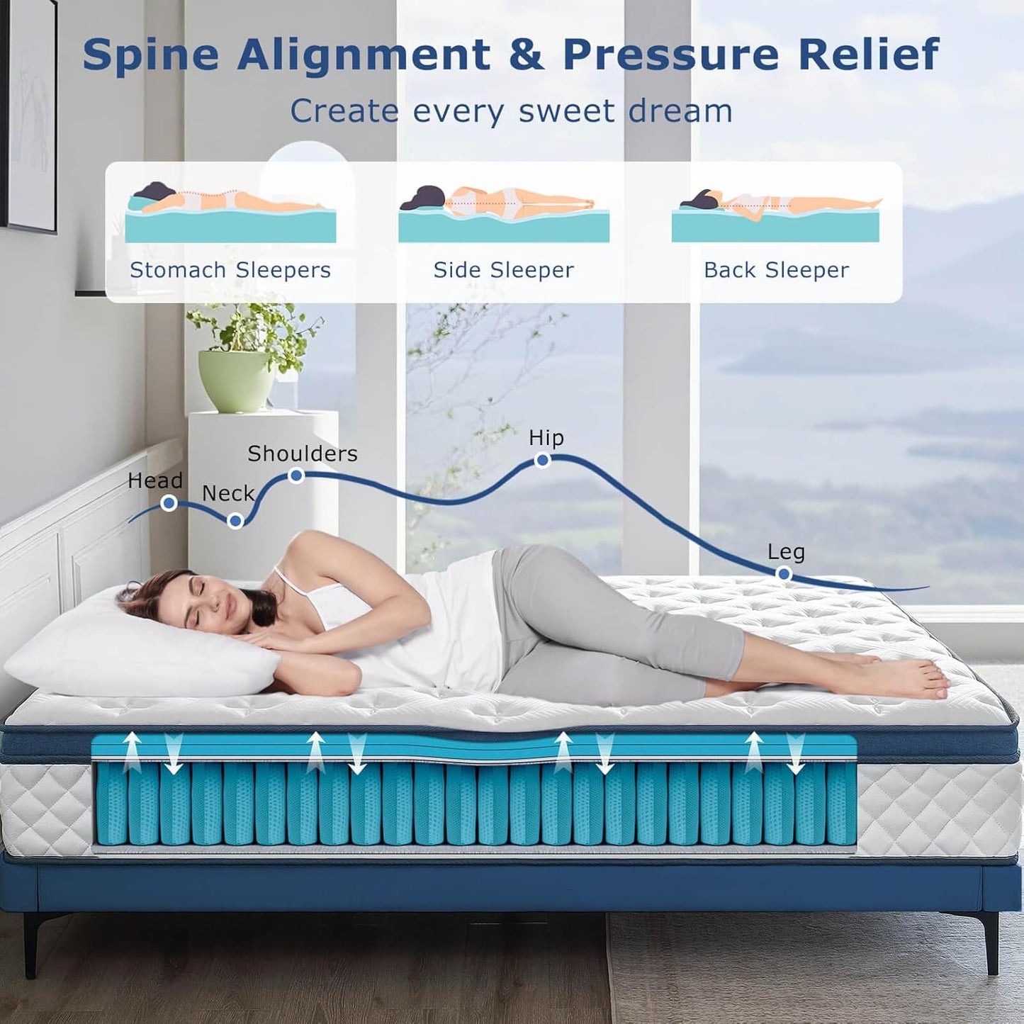 Queen Mattress, 12 Inch Medium Firm Hybrid for Queen Size Bed, Memory Foam Mattress in a Box for Pressure Relief, Individual Pocket Spring-Motion Isolation with Edge Support, CertiPUR-US