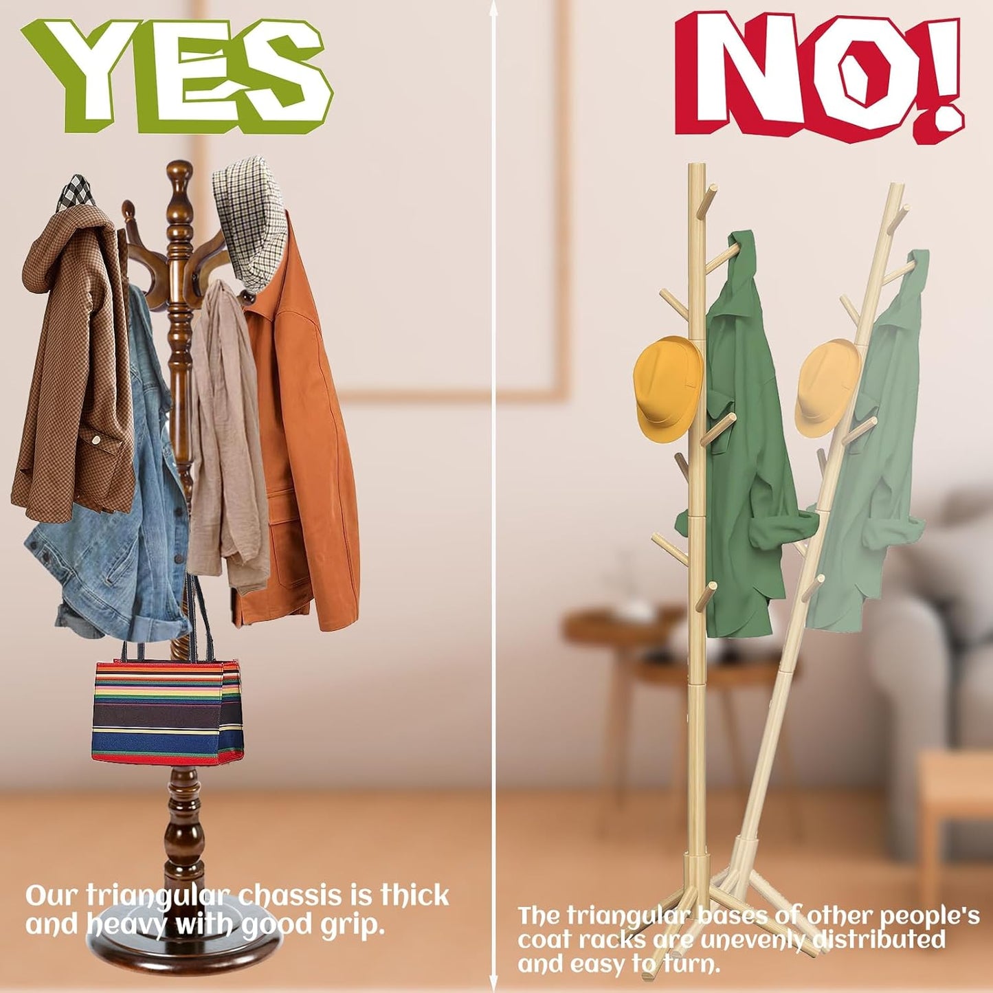 73 in Wood Coat Rack, Coat Rack Freestanding with Stable Round Base, Adjustable Height Tree Coat Racks Stand for Home Bedroom Office Hallway Entryway (Antique color)