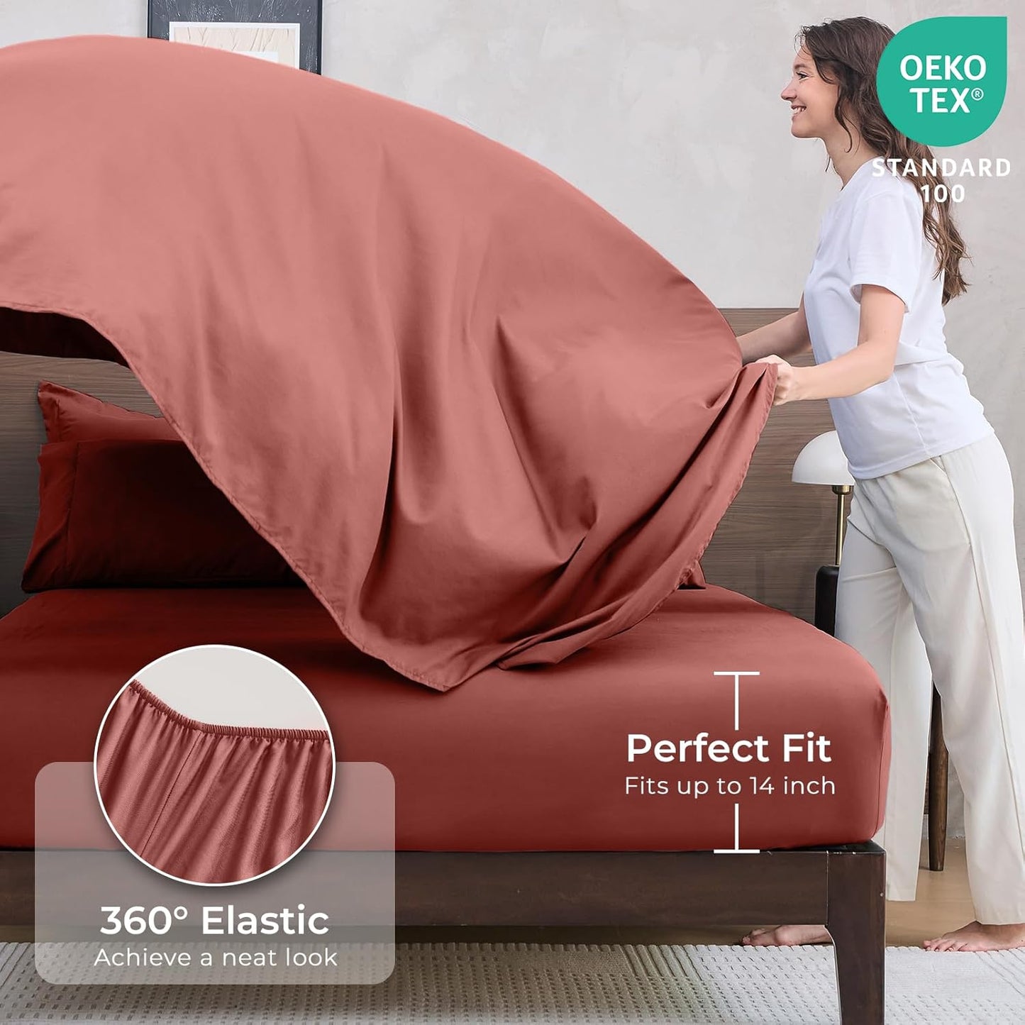 HEVUMYI Terracotta Queen Comforter Set - 7-Piece All Season Bed in a Bag Queen, Ultra Soft Bedding Set with Comforter, Flat Sheet, Fitted Sheet, Pillowcases, Pillow Shams
