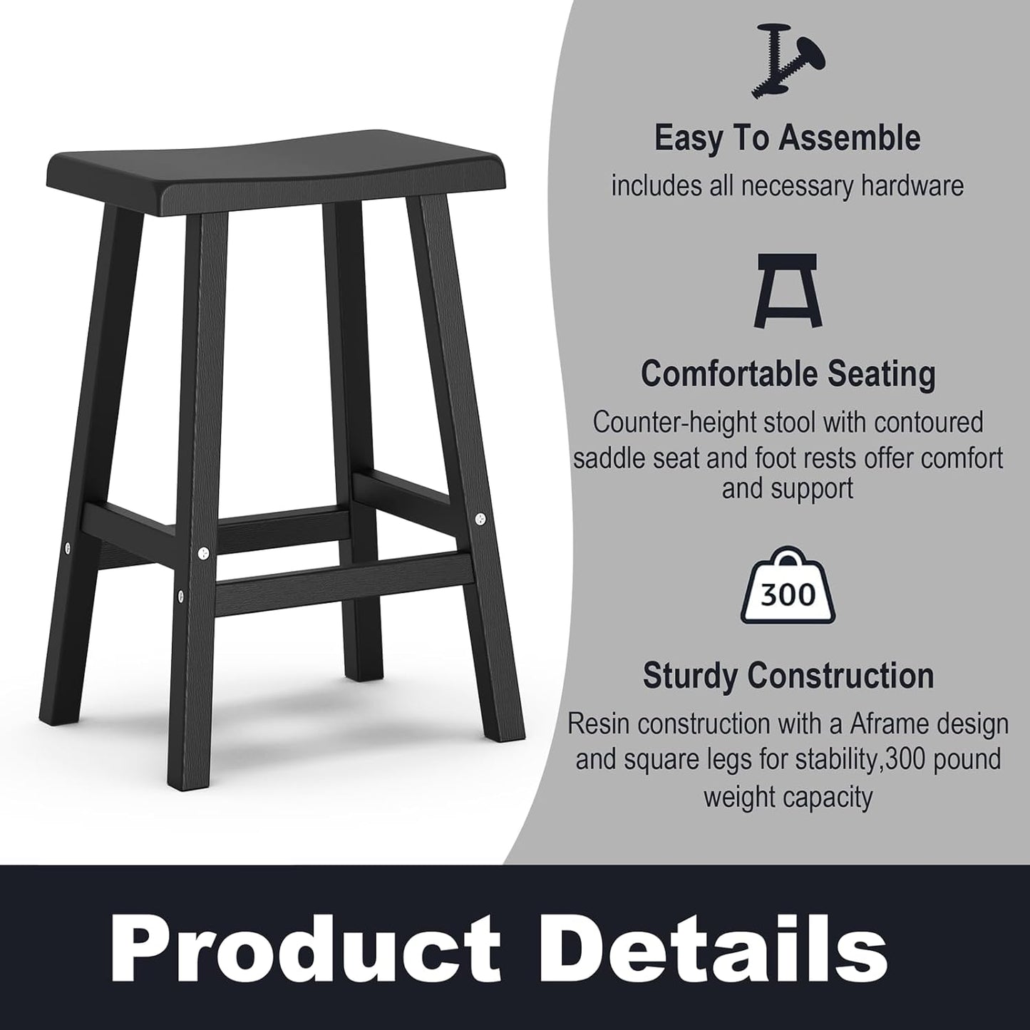 29in Tall Bar Stools Set of 2, Waterproof UV-Resistant,Durable Resin Kitchen Island Chairs for Indoor & Outdoor Use, Modern Design for Home,Bar,and Cafe