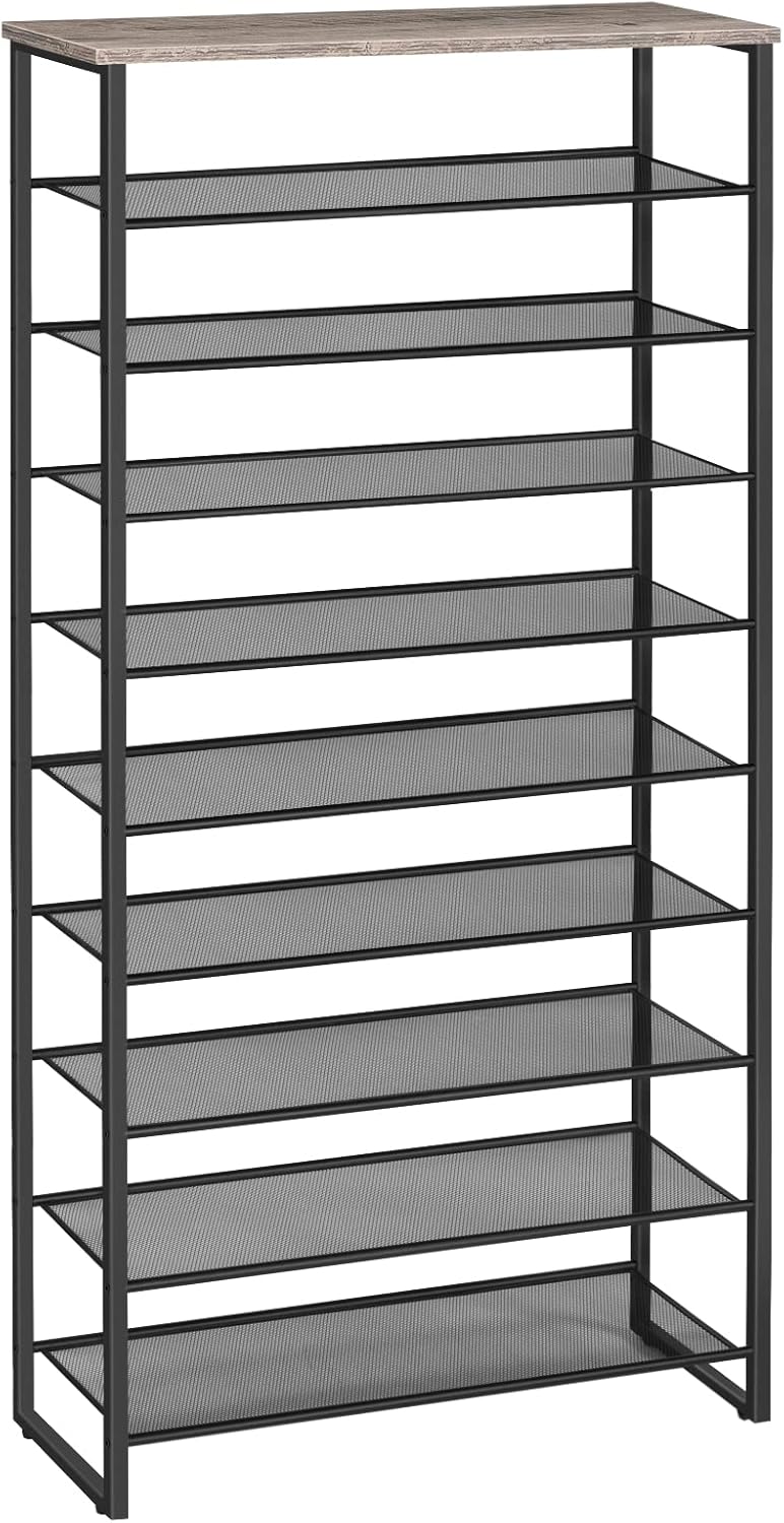 HOOBRO 10-Tier Shoe Rack, 29.5" L Shoe Storage Organizer, Large Capacity Shoe Shelf for Front Door Entrance, Entryway, Hallway, Holds 36-40 Pairs of Shoes, Closet, Greige and Black BG107XJ01