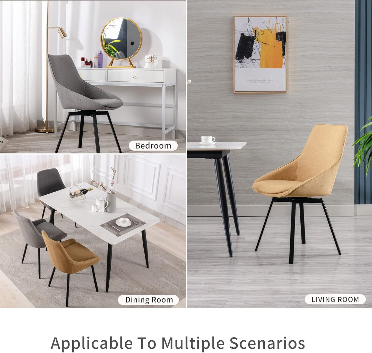 Dining Chairs Set of 2 Light Grey Living Room Chairs Fabric Upholstered Kitchen Chairs,Loads Up to 270lbs,Quick Assembly,Swivel Dining Chair