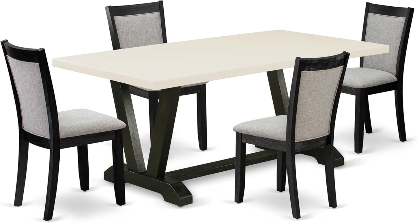 East West Furniture V627MZ606-5 5 Piece Dining Table Set for 4 Includes a Rectangle Kitchen Table with V-Legs and 4 Shitake Linen Fabric Upholstered Chairs, 40x72 Inch, Multi-Color